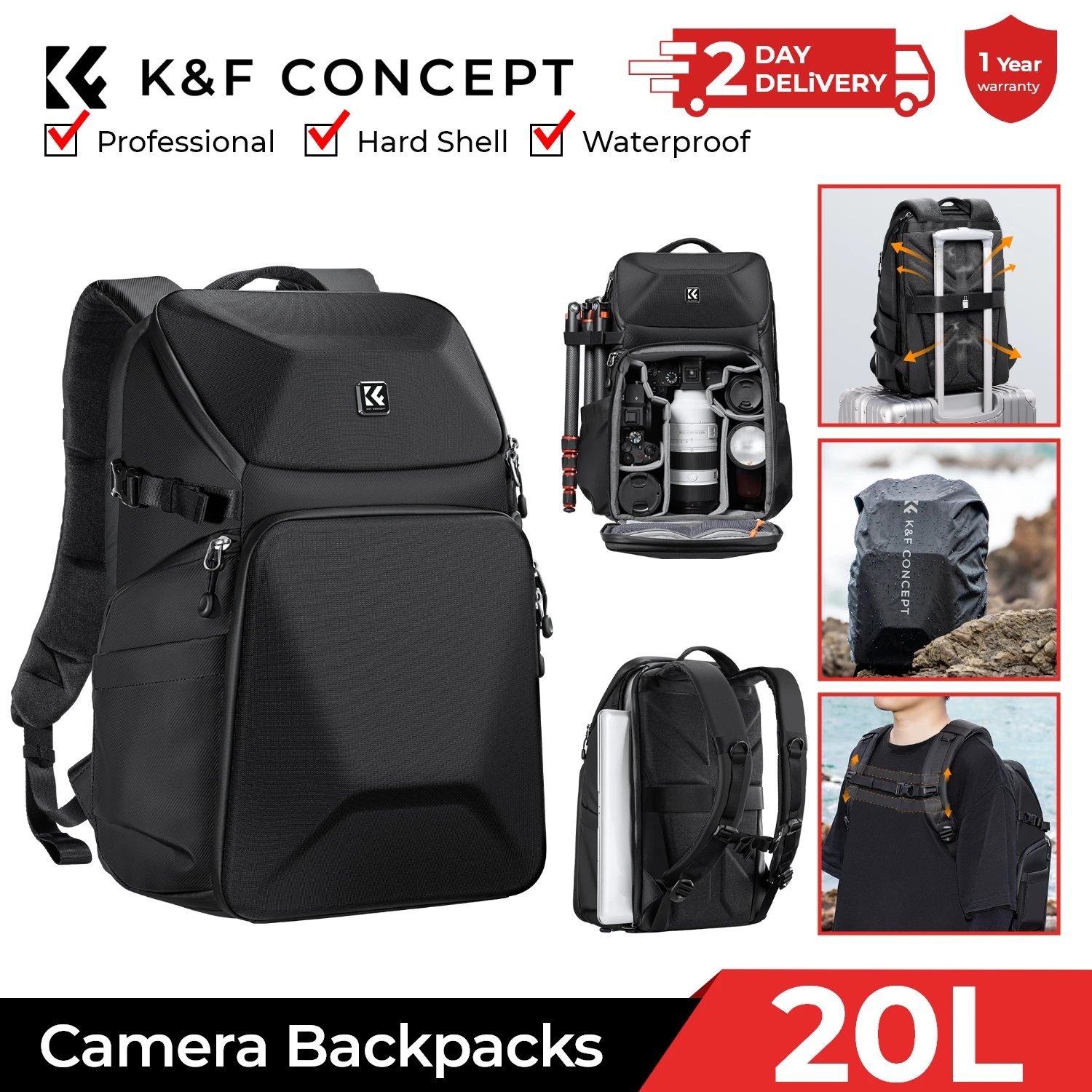 K&F CONCEPT 20L Camera Backpac - Photography Lighting Equipment Bags avis et prix