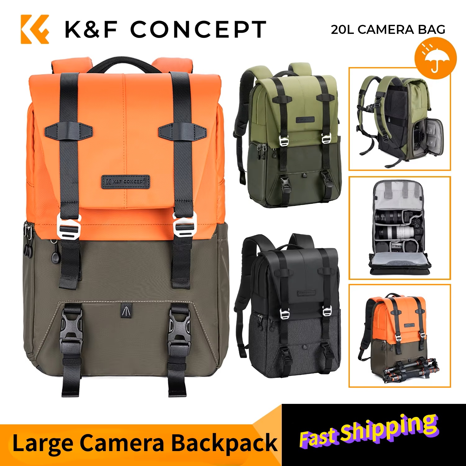 K&F CONCEPT Camera Backpack Tr - Photography Lighting Equipment Bags avis et prix
